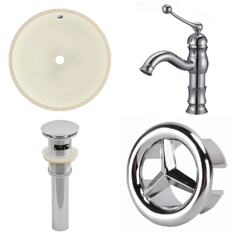 15.5-in. W CUPC Round Undermount Sink Set In Biscuit - Chrome Hardware With 1 Hole CUPC Faucet - Overflow Drain Incl.