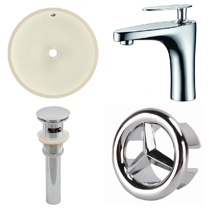 15.5-in. W CUPC Round Undermount Sink Set In Biscuit - Chrome Hardware With 1 Hole CUPC Faucet - Overflow Drain Incl.