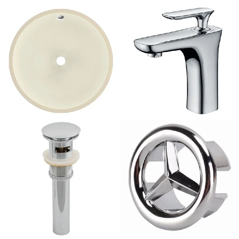 15.5-in. W CUPC Round Undermount Sink Set In Biscuit - Chrome Hardware With 1 Hole CUPC Faucet - Overflow Drain Incl.