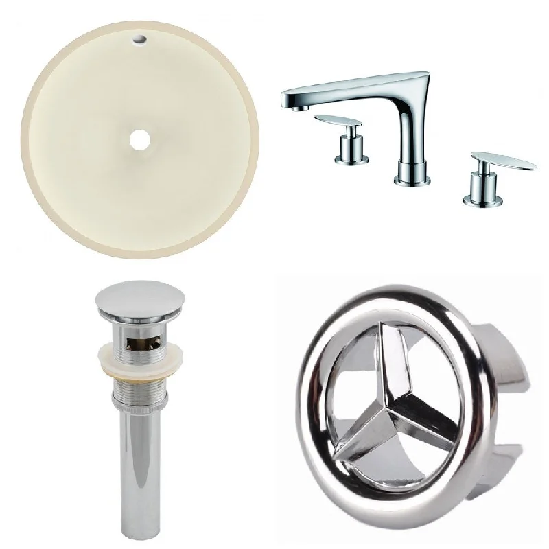 15.5-in. W CUPC Round Undermount Sink Set In Biscuit - Chrome Hardware With 3H8-in. CUPC Faucet - Overflow Drain Incl.