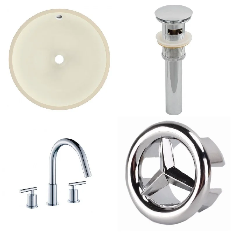 15.5-in. W CUPC Round Undermount Sink Set In Biscuit - Chrome Hardware With 3H8-in. CUPC Faucet - Overflow Drain Incl.