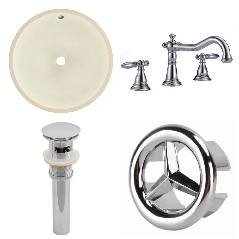 15.5-in. W CUPC Round Undermount Sink Set In Biscuit - Chrome Hardware With 3H8-in. CUPC Faucet - Overflow Drain Incl.