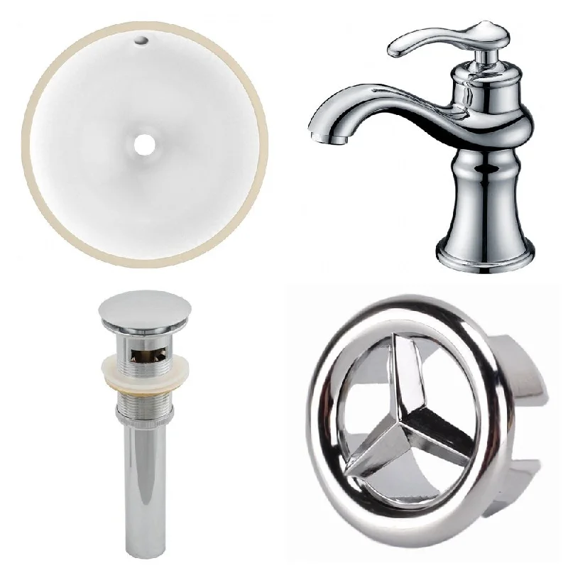 15.75-in. W CUPC Round Undermount Sink Set In White - Chrome Hardware With 1 Hole CUPC Faucet - Overflow Drain Incl.