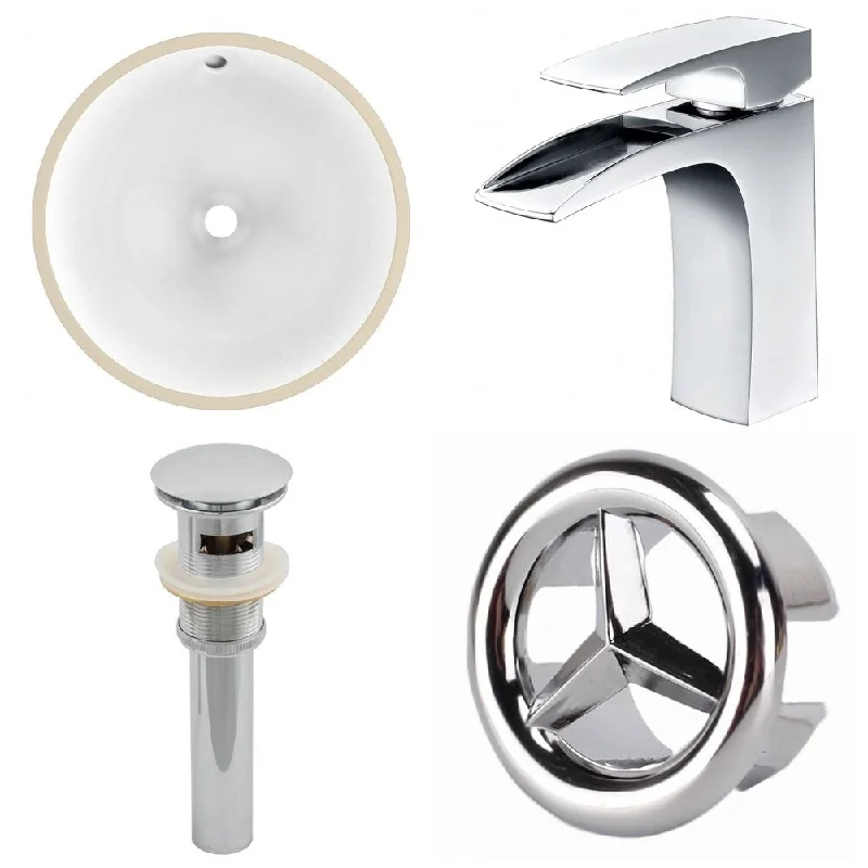 15.75-in. W CUPC Round Undermount Sink Set In White - Chrome Hardware With 1 Hole CUPC Faucet - Overflow Drain Incl.