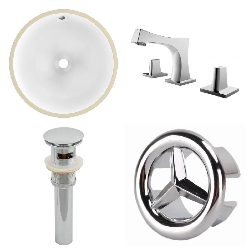 15.75-in. W CUPC Round Undermount Sink Set In White - Chrome Hardware With 3H8-in. CUPC Faucet - Overflow Drain Incl.