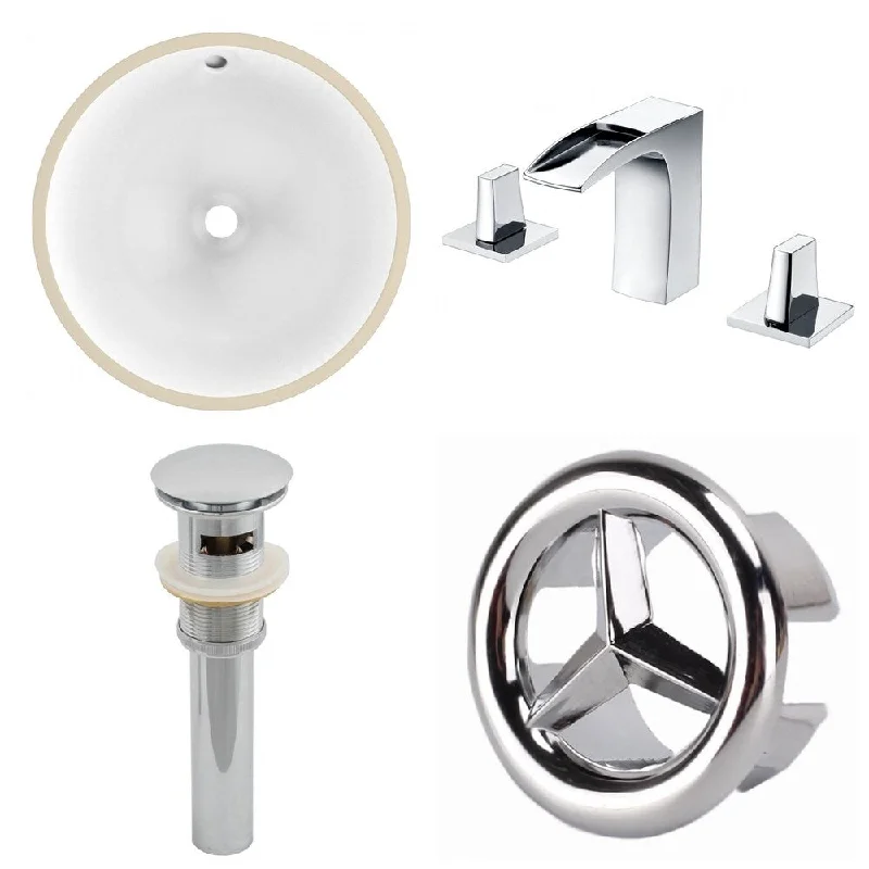 15.75-in. W CUPC Round Undermount Sink Set In White - Chrome Hardware With 3H8-in. CUPC Faucet - Overflow Drain Incl.