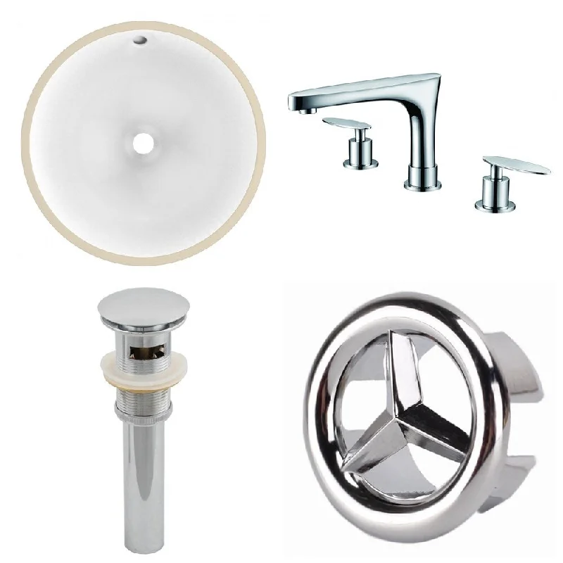 15.75-in. W CUPC Round Undermount Sink Set In White - Chrome Hardware With 3H8-in. CUPC Faucet - Overflow Drain Incl.