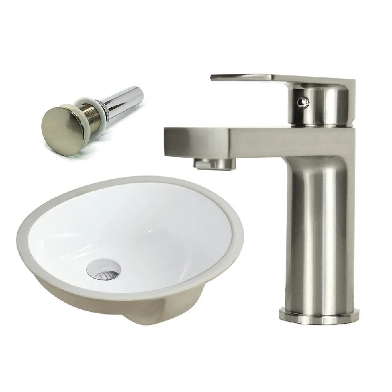 17-1/2 Inch Oval Undermount Vitreous Glazed Ceramic Sink with Brushed Nickel bathroom faucet / Pop-up Drain Combo