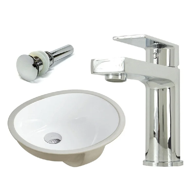 17-1/2 Inch Oval Undermount Vitreous Glazed Ceramic Sink with Polished Chrome bathroom faucet / Pop-up Drain Combo