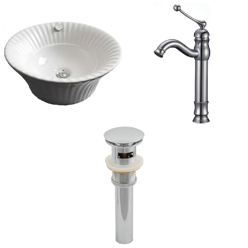 17-in. W x 17-in. D Round Vessel Set In White Color With Deck Mount CUPC Faucet And Drain