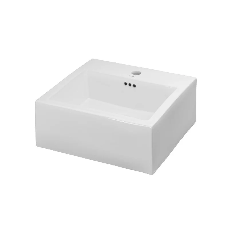 18" Ceramic lav sink top - square vessel w/overflow (single faucet hole)-White