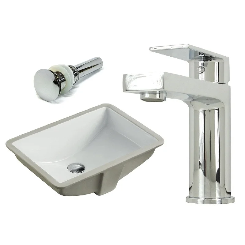 20-7/8 Inch Rectangle Undermount Vitreous Glazed Ceramic Sink with Polished Chrome bathroom faucet / Pop-up Drain Combo