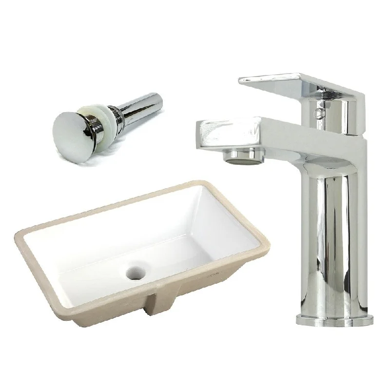 20-7/8 Inch Rectangle Undermount Vitreous Glazed Ceramic Sink with Polished Chrome bathroom faucet / Pop-up Drain Combo