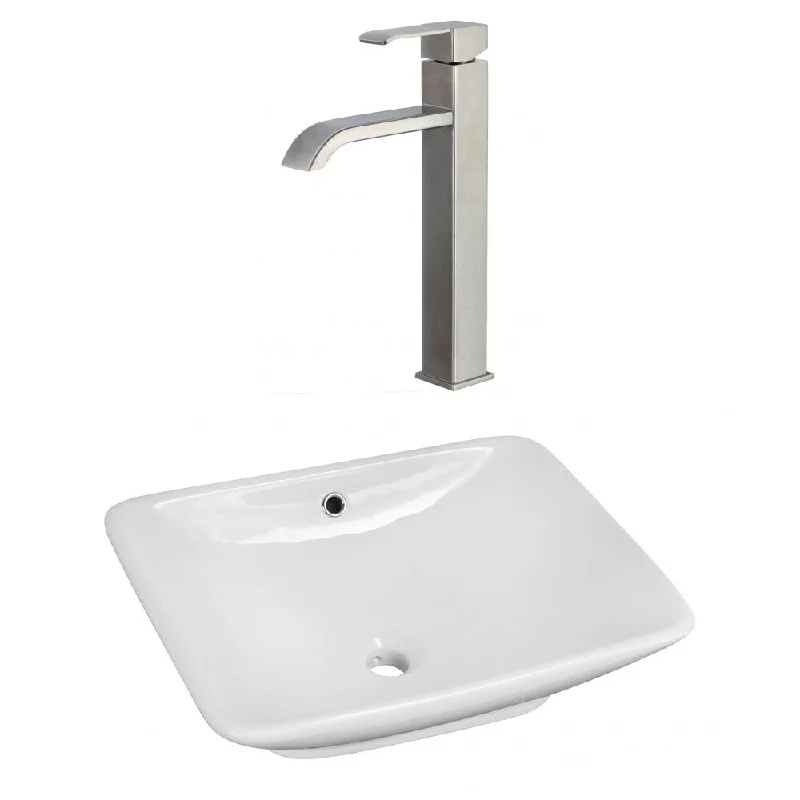 21.5-in. W Above Counter White Vessel Set For Deck Mount Drilling - Faucet Included