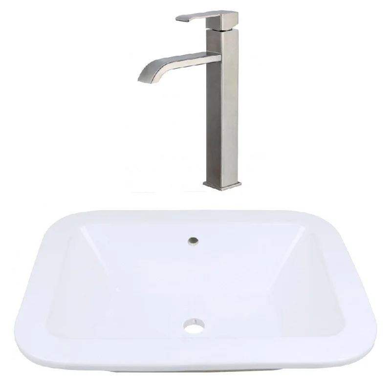 21.75-in. W Undermount White Vessel Set For Deck Mount Drilling - Faucet Included