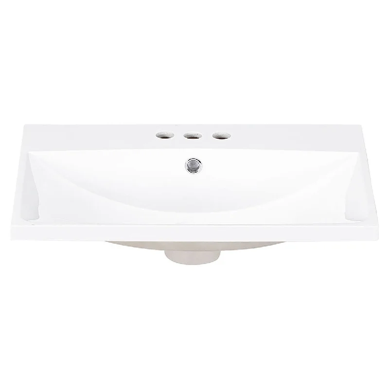 24" Bathroom Vanity Ceramic Top Basin with Sink and 3-Faucet Holes