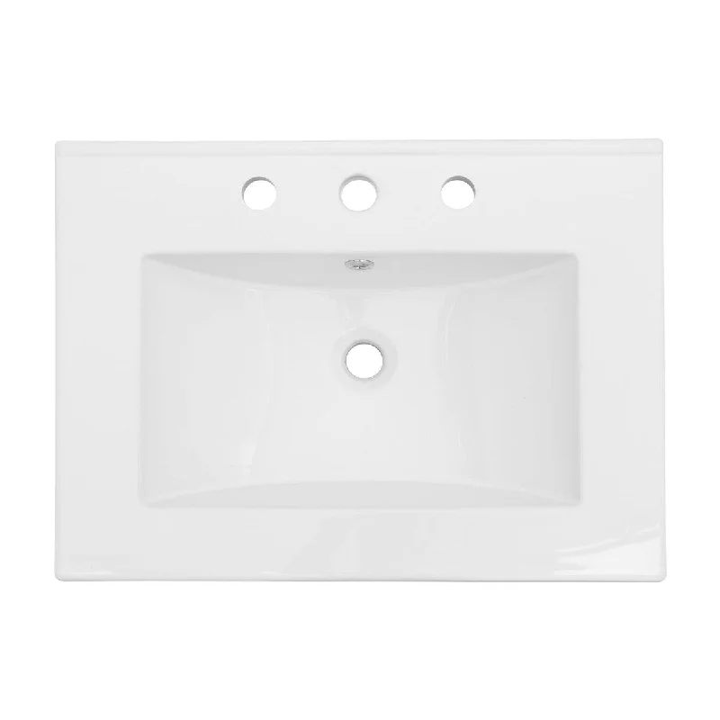 24 inch White Rectangular Single Vanity Top with Three Faucet Hole and Overflow - 24"X18"