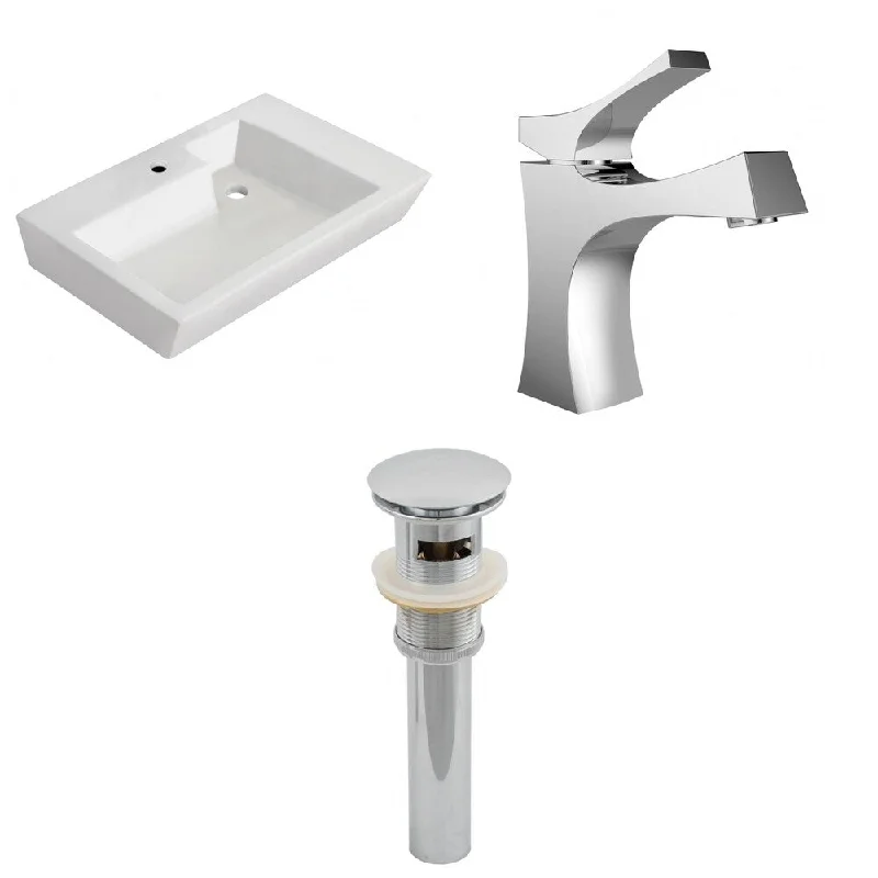 26-in. W Wall Mount White Vessel Set For 1 Hole Center Faucet - Faucet Included