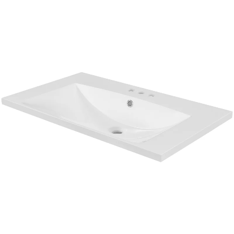 30" Single Bathroom Vanity Top with White Basin,3-Faucet Holes,Ceramic