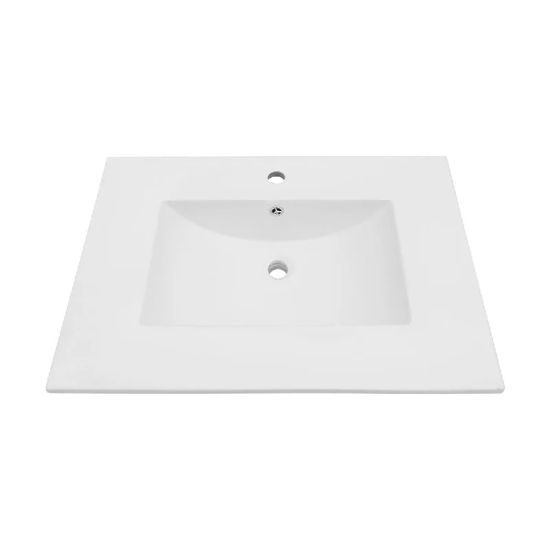 31 inch White Rectangular Single Vanity Top with single Faucet Hole and Overflow - 31"X22"