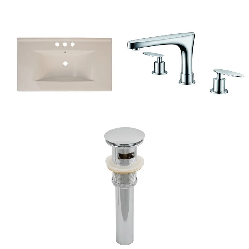 36-in. W x 20-in. D Ceramic Top Set In Biscuit Color With 8-in. o.c. CUPC Faucet And Drain