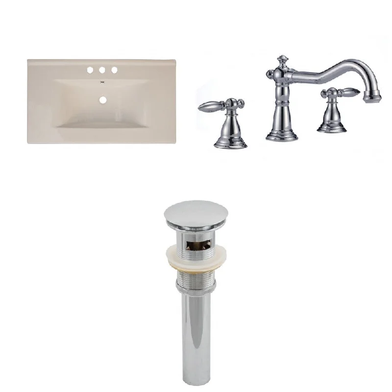 36-in. W x 20-in. D Ceramic Top Set In Biscuit Color With 8-in. o.c. CUPC Faucet And Drain