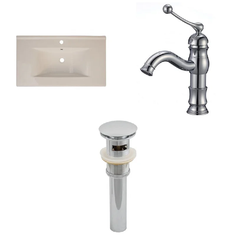 36-in. W x 20-in. D Ceramic Top Set In Biscuit Color With Single Hole CUPC Faucet And Drain