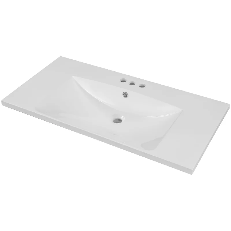 36" Single Bathroom Vanity Top with White Basin, 3-Faucet Holes, Ceramic, White