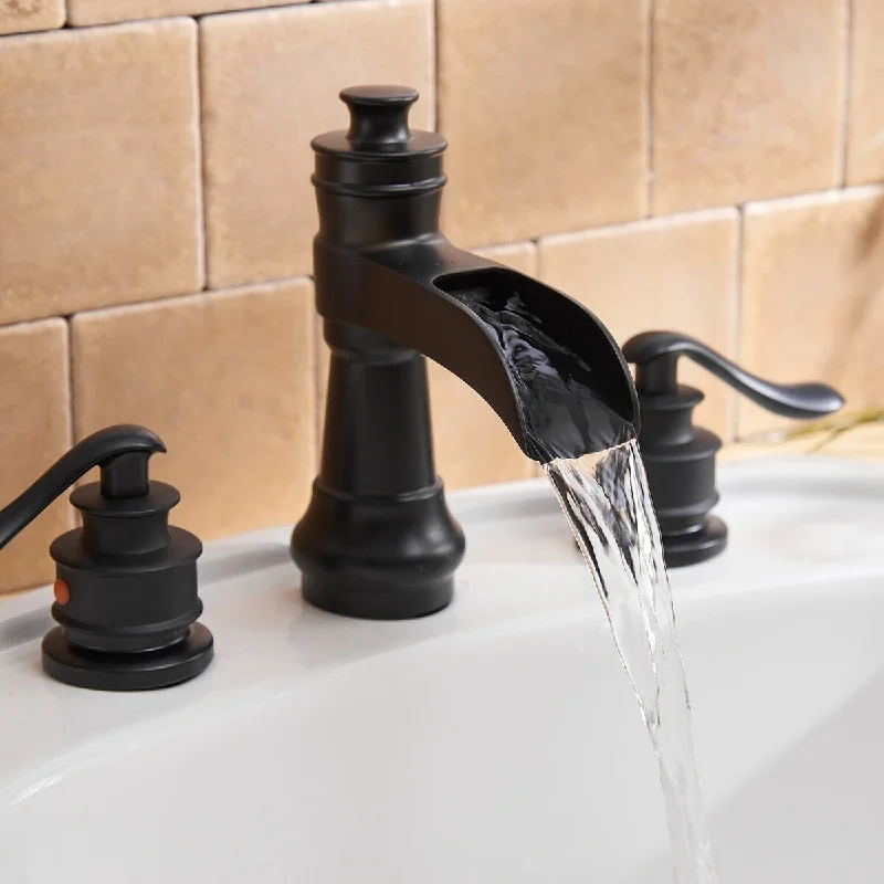 8 in. Widespread Double Handle Bathroom Faucet With Pop-up Drain in Matte Black - 7.01'' x 5.28''