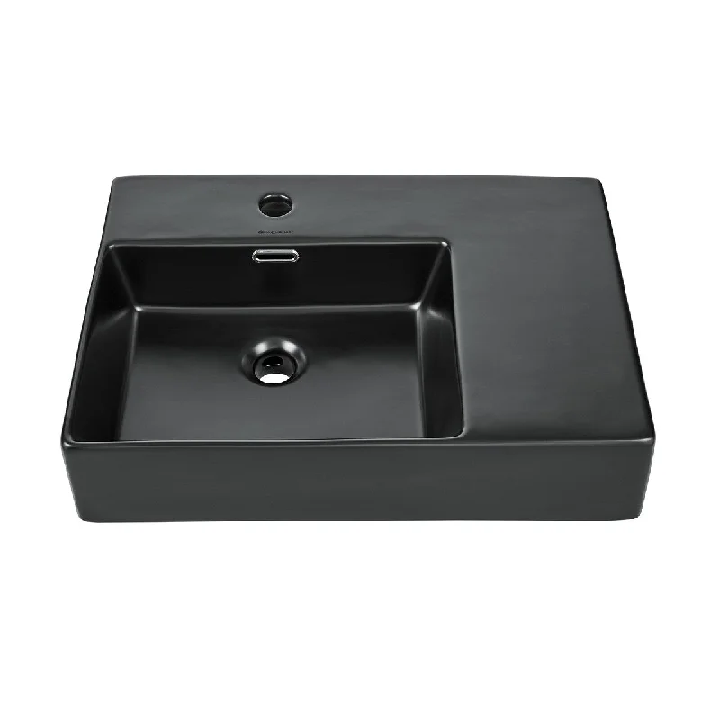 Angers 24 X 18 Ceramic Wall Hung Sink With Left Side Faucet Mount, Matte Black - 23.65" x 16.3" 5.7"