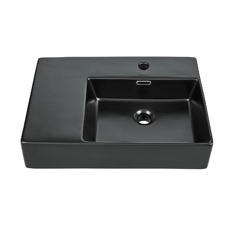 Angers 24 X 18 Ceramic Wall Hung Sink With Right Side Faucet Mount, Matte Black - 23.65" x 16.3" 5.7"