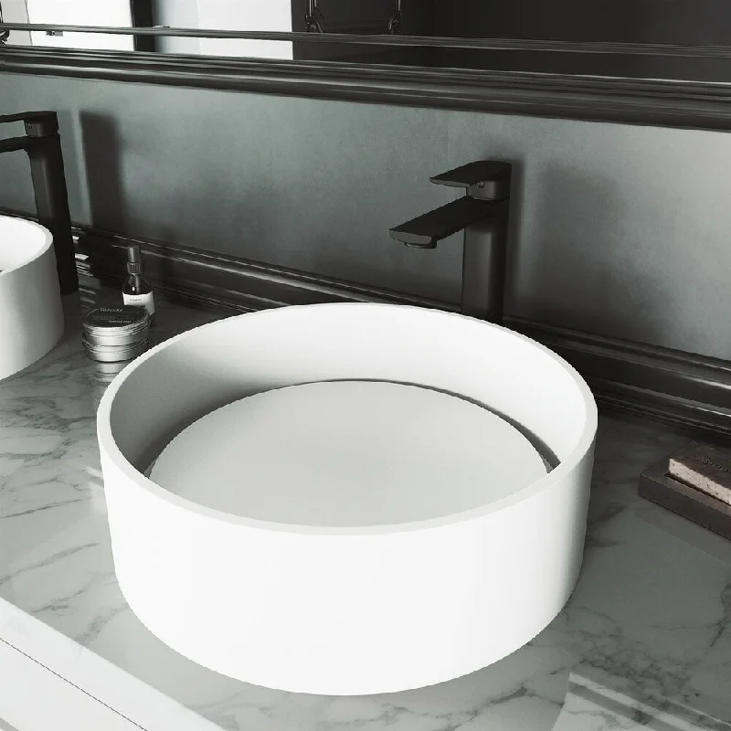 Anvil Matte stone Round Vessel Bathroom Sink Set With Norfolk Faucet in Matte Black