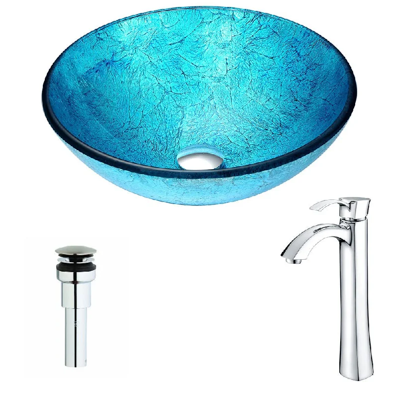 Anzzi Accent Series Deco-glass Vessel Sink in Emerald Ice with Harmony Faucet in Chrome