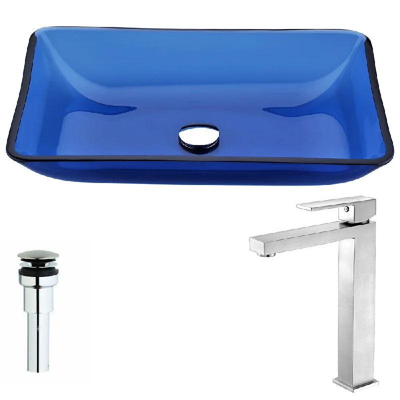 Anzzi Harmony Series Deco-glass Vessel Sink in Cloud Blue with Enti Faucet in Brushed Nickel