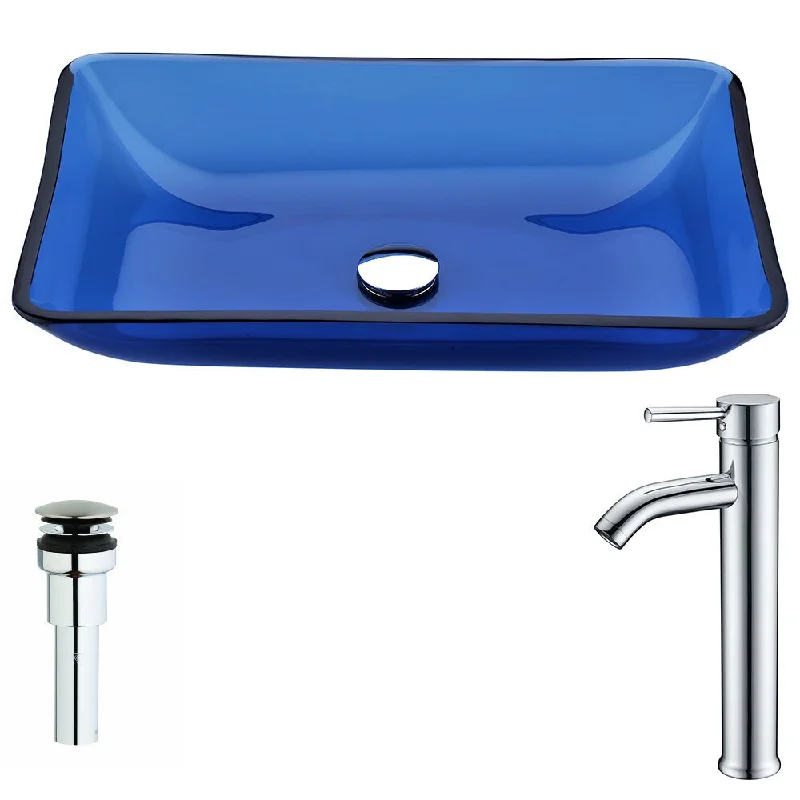 Anzzi Harmony Series Deco-glass Vessel Sink in Cloud Blue with Fann Faucet in Polished Chrome