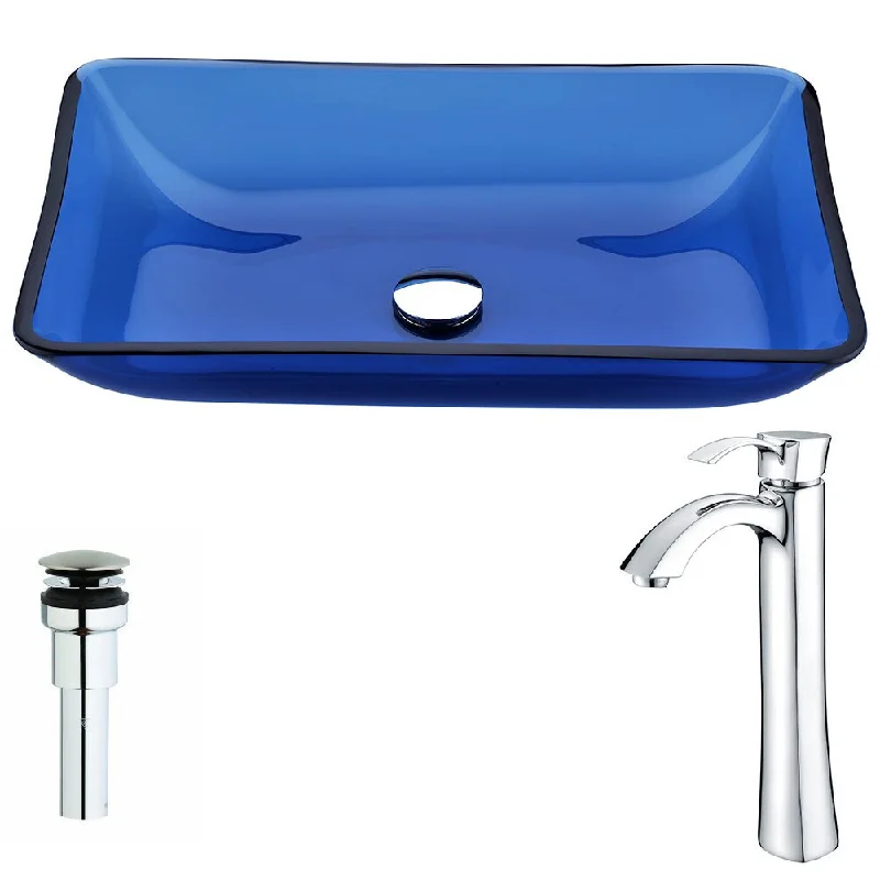 Anzzi Harmony Series Deco-glass Vessel Sink in Cloud Blue with Harmony Faucet in Polished Chrome