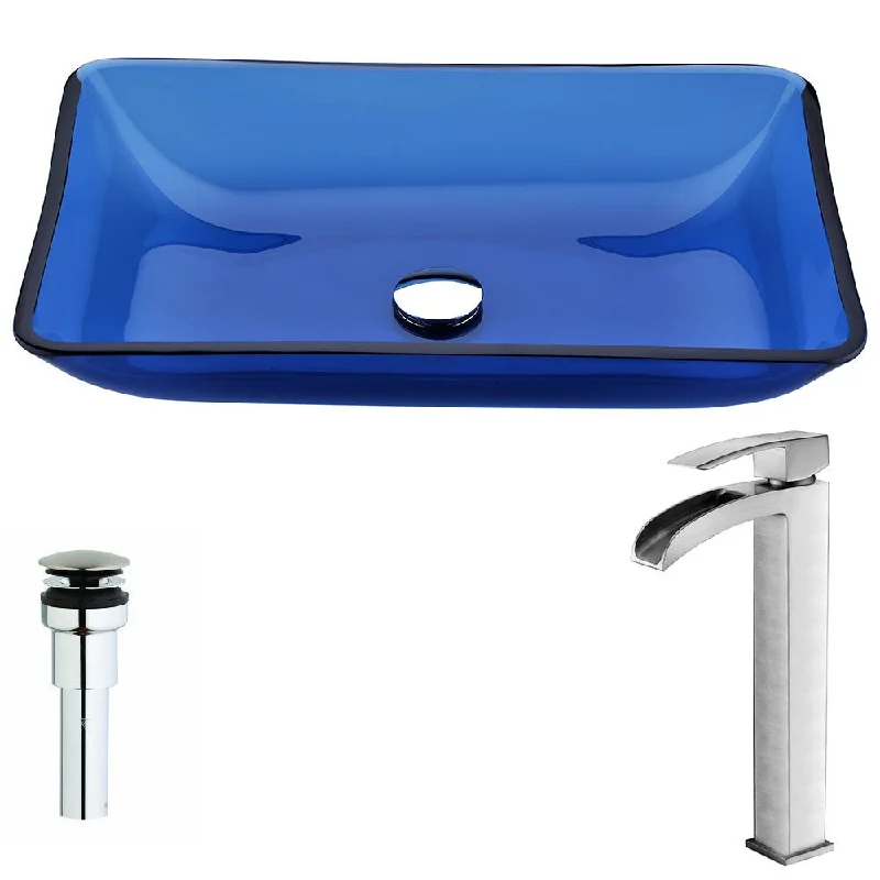 Anzzi Harmony Series Deco-glass Vessel Sink in Cloud Blue with Key Faucet in Brushed Nickel