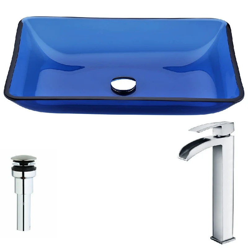 Anzzi Harmony Series Deco-glass Vessel Sink in Cloud Blue with Key Faucet in Polished Chrome