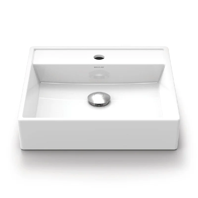 Aurelia Square Above-Counter Bathroom Sink in White with Single Hole Faucet Drilling