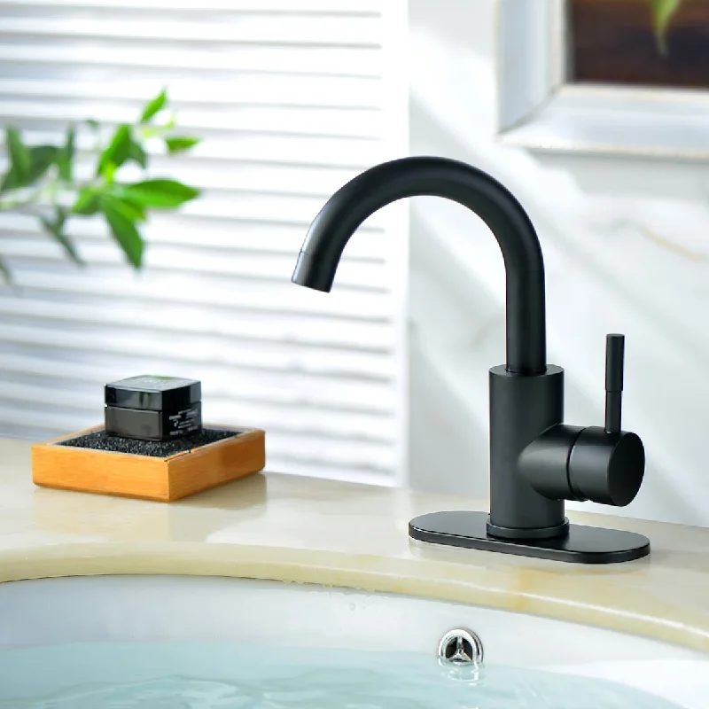 Black Single Handle Bar Sink Faucet with Deck Plate and Hose