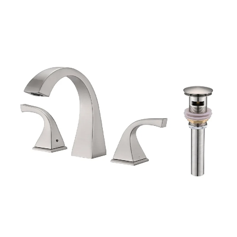 Brushed Nickel 2-Handle Widespread Bathroom Sink Faucet with Drain - Rust-Resistant Brass, High Flow Rate, Easy Installation