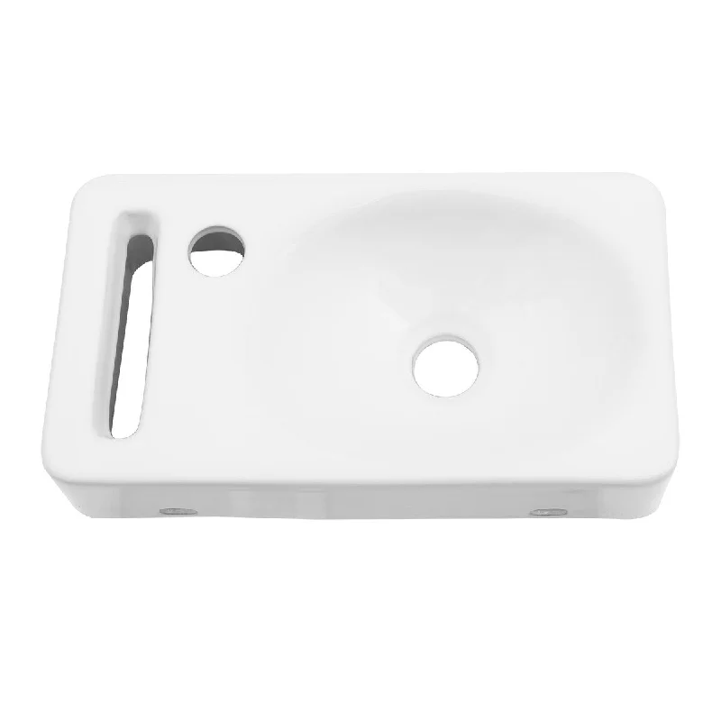 Ceramic Rectangle Wall Mount Bathroom Sink with Single Faucet Hole