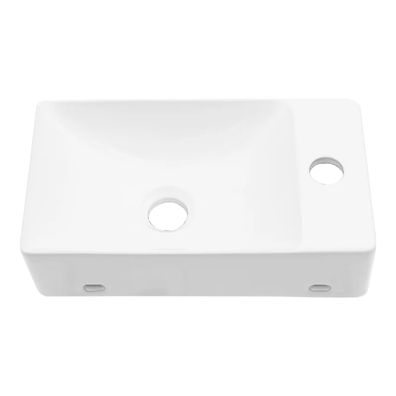 Ceramic Rectangle Wall Mount Bathroom Sink with Single Faucet Hole