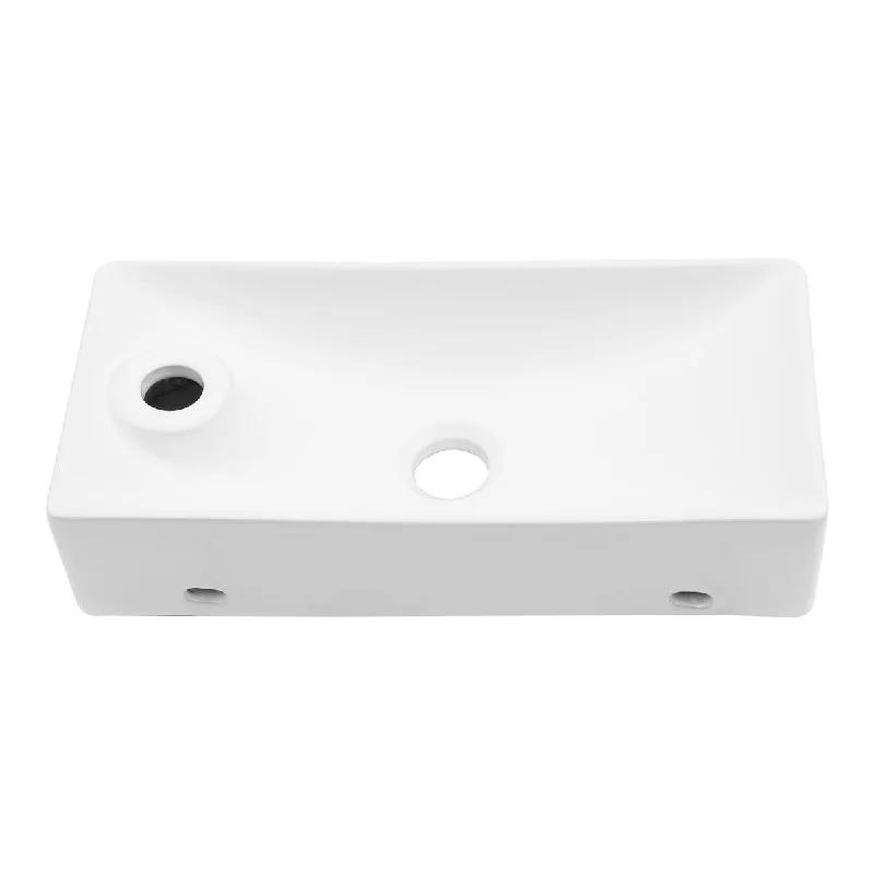 Ceramic Rectangle Wall Mount Bathroom Sink with Single Faucet Hole