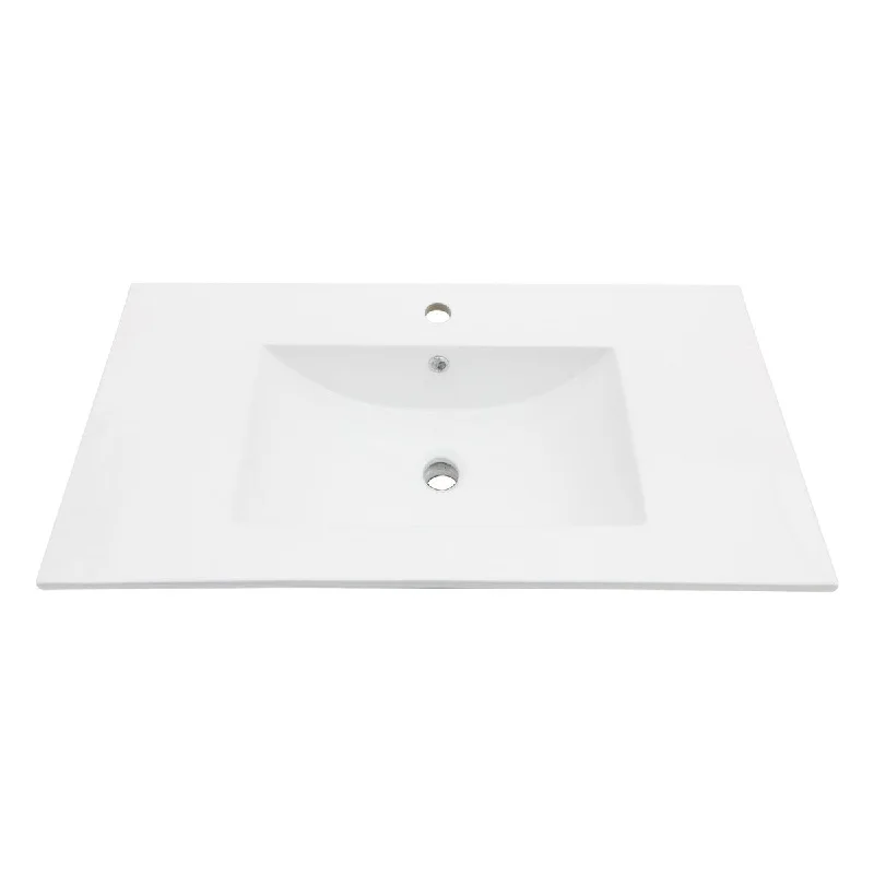 Ceramic Rectangular Single Vanity Top with 3 Faucet Hole and Overflow