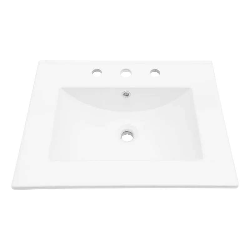 Ceramic Rectangular Single Vanity Top with 3 Faucet Hole and Overflow