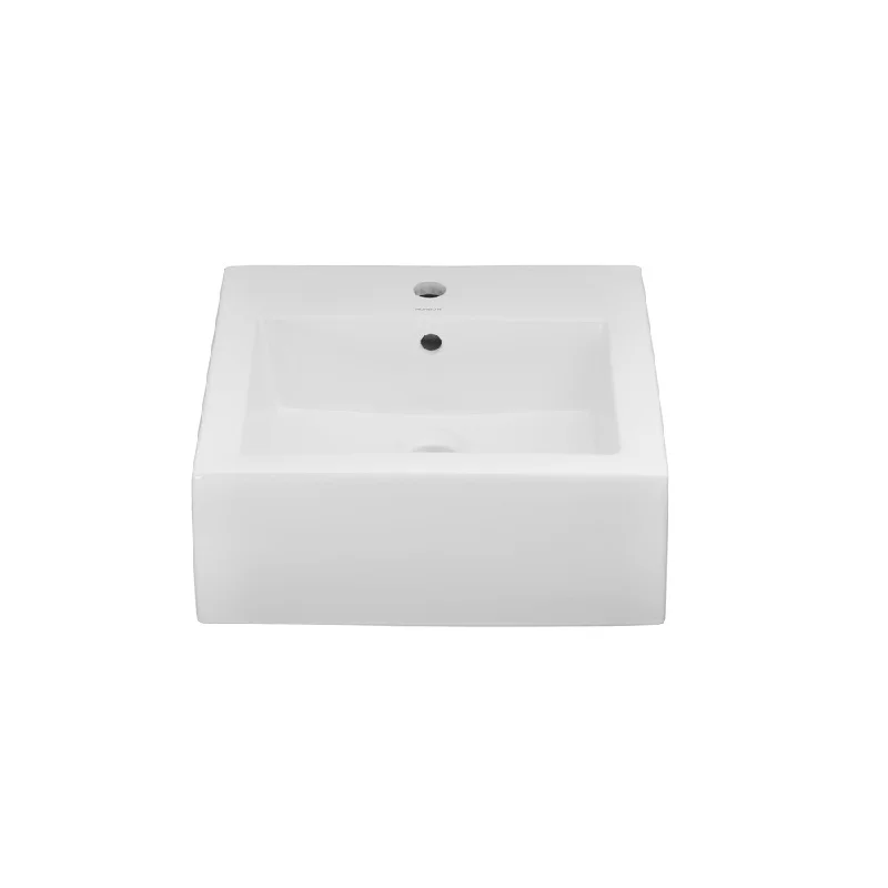 Ceramic Vessel - Square w/overflow (single faucet hole)-White