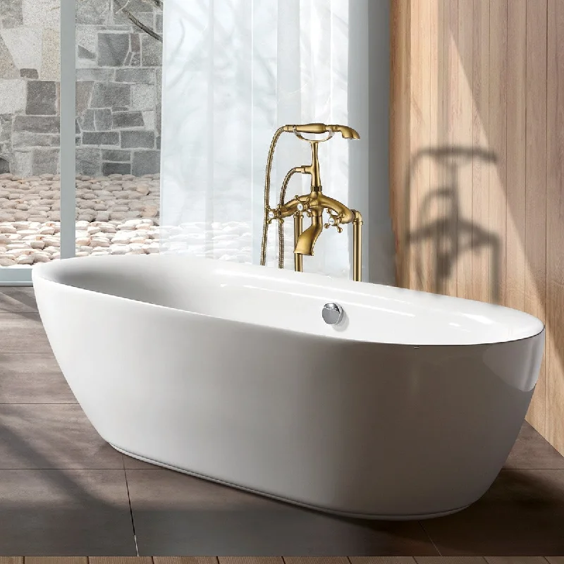 EPOWP Freestanding Faucet Bathroom Tub Faucet with Hand Shower in Gold