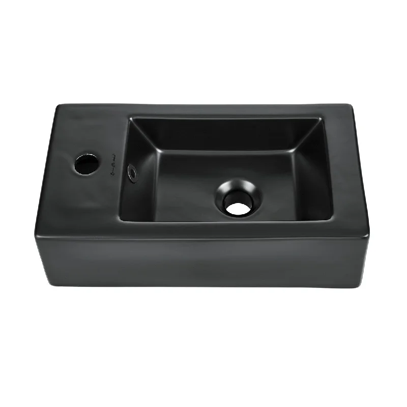 Lausanne 19.5 X 10 Rectangular Ceramic Wall Hung Sink With Left Side Faucet Mount, Matte Black - 19.7" x 10.25" 5.3"