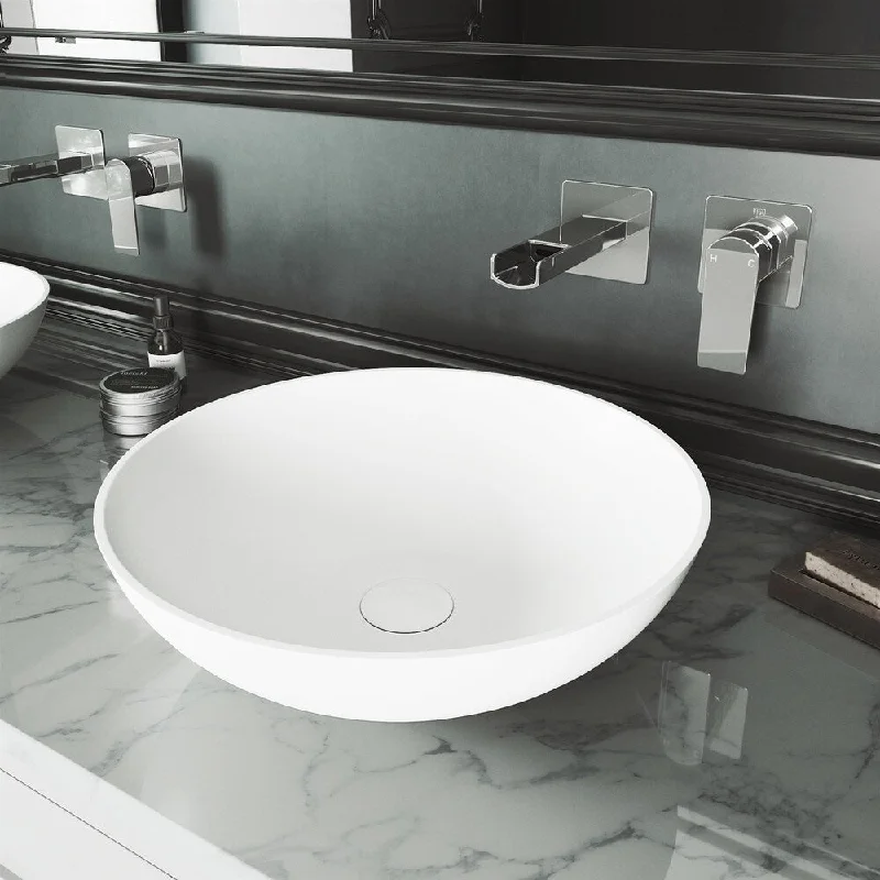 Lotus Matte stone Vessel Bathroom Sink Set With Atticus Wall Mount Faucet In Chrome